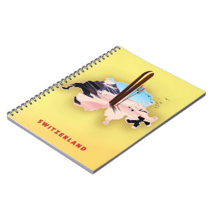 Switzerland map Ski travel poster. Notebook