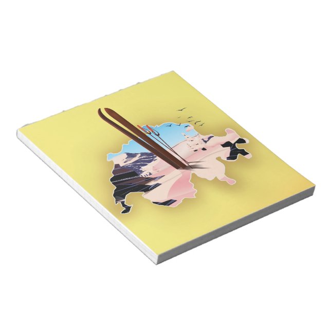 Switzerland map Ski travel poster. Notepad (Angled)