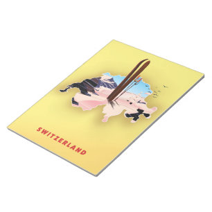 Switzerland map Ski travel poster. Notepad