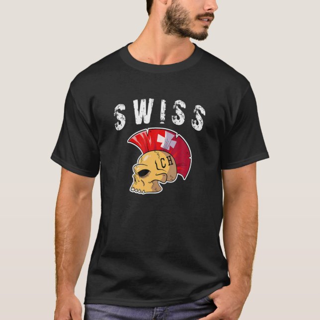 Switzerland Mohawk Skull Design Sport Supporter Su T-Shirt (Front)