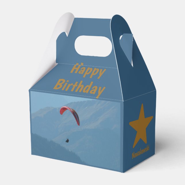 Switzerland Paraglider Flying Blue Birthday Fun Favor Box (Front Side)