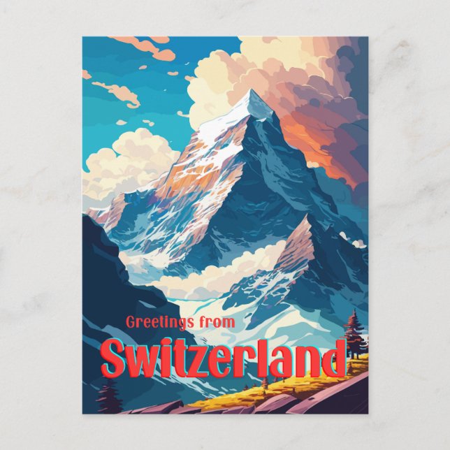 Switzerland Retro Matterhorn Travel Postcard (Front)