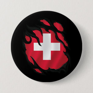 Switzerland Ripped Flag 3 Inch Round Button