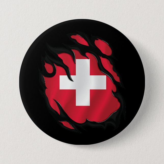 Switzerland Ripped Flag 3 Inch Round Button (Front)