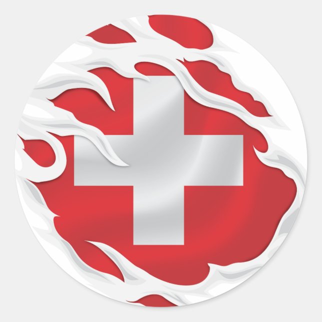 Switzerland Ripped Flag Classic Round Sticker (Front)