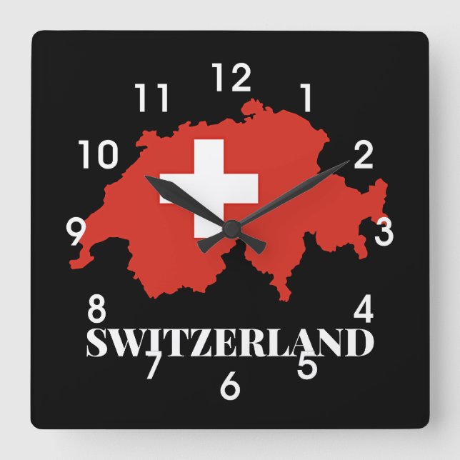 Switzerland silhouette square wall clock (Front)