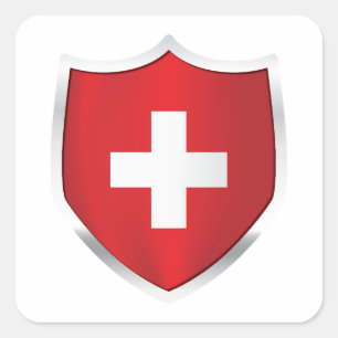 Switzerland Silver Shield Flag Square Sticker