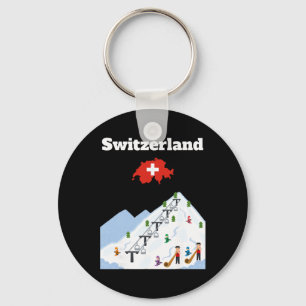 Switzerland Ski Trip Souvenir Skiing Lover Swiss F Keychain