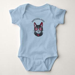 Switzerland Soccer Cat Mascot Swiss Fan flag Baby Bodysuit