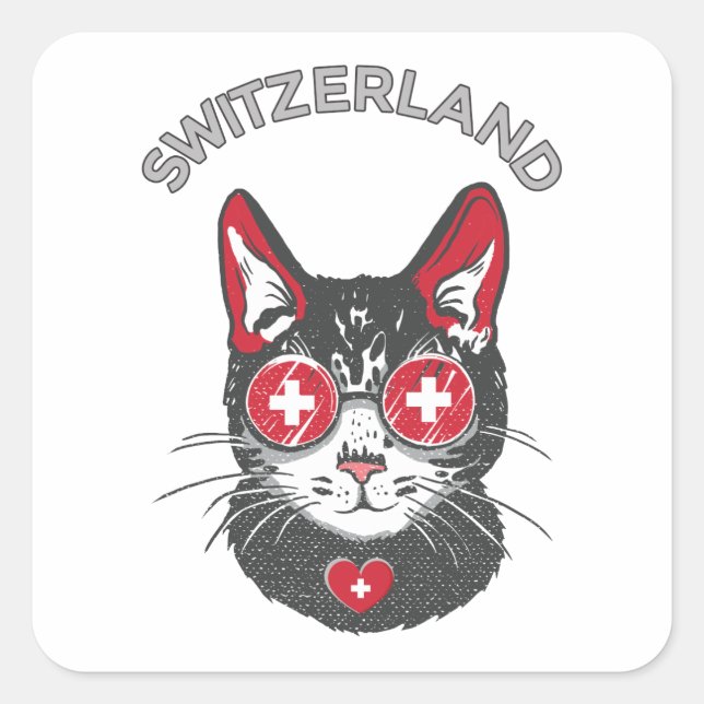 Switzerland Soccer Cat Mascot Swiss Fan flag Square Sticker (Front)