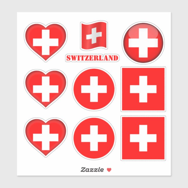 Switzerland stickers & Swiss Flag, Heart /sports (Sheet)