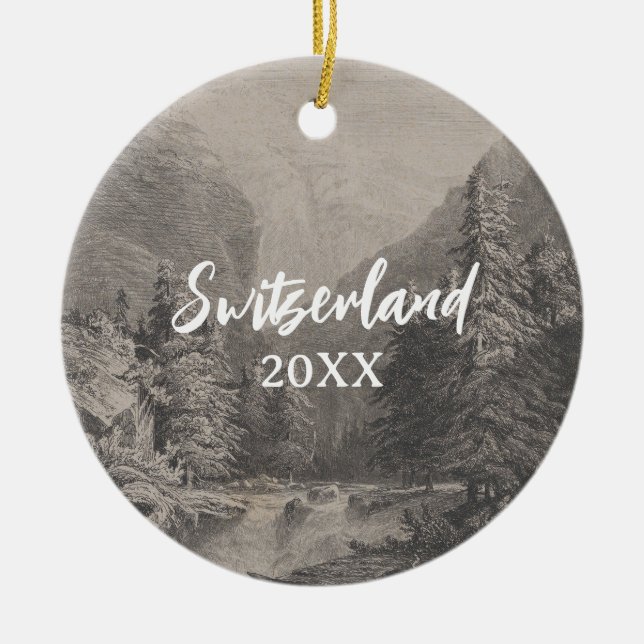 Switzerland Swiss Alps Landscape Art Ceramic Ornament (Front)