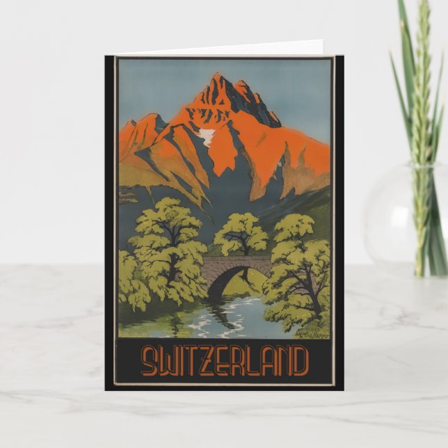 Switzerland Swiss Alps Vintage Travel Poster Card (Front)