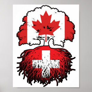 Switzerland Swiss Canadian Canada Tree Roots Flag Poster