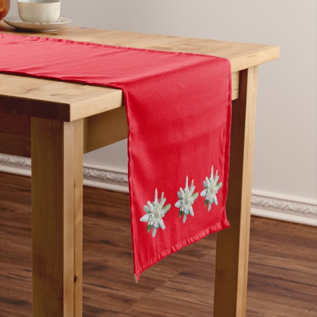 Switzerland Swiss Edelweiss alpine flower red Short Table Runner (In Situ)