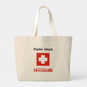 Switzerland Swiss Flag Black Personalization  Large Tote Bag