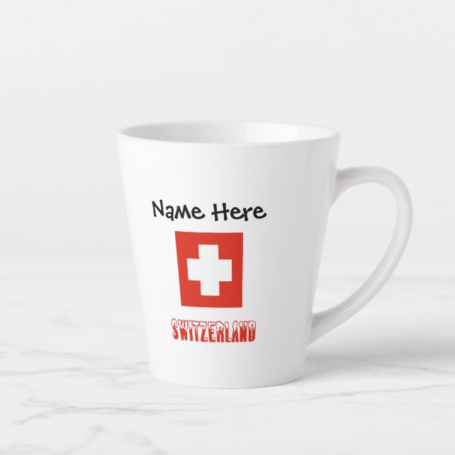 Switzerland Swiss Flag Black Personalization  Latte Mug (Right)