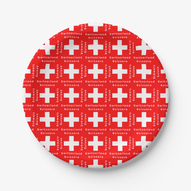 Switzerland Swiss Flag Red and White Paper Plate (Front)
