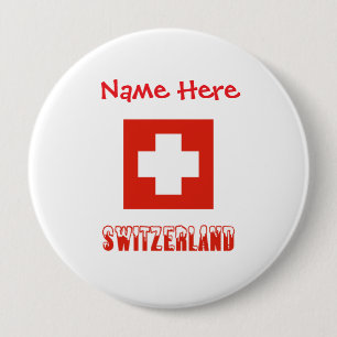 Switzerland Swiss Flag Red Personalization  4 Inch Round Button