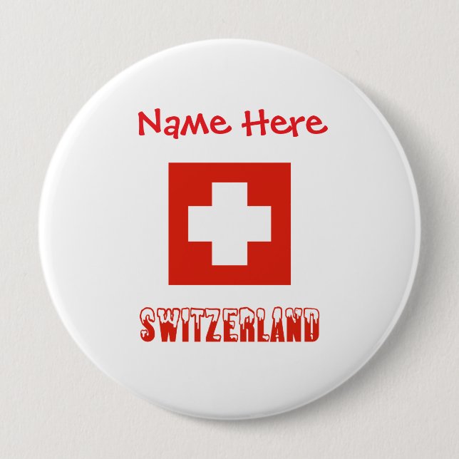 Switzerland Swiss Flag Red Personalization  4 Inch Round Button (Front)