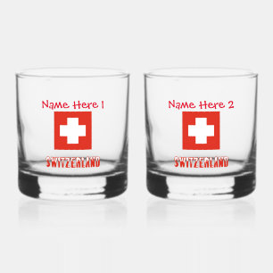 Switzerland Swiss Flag Red Personalization Whiskey Glass