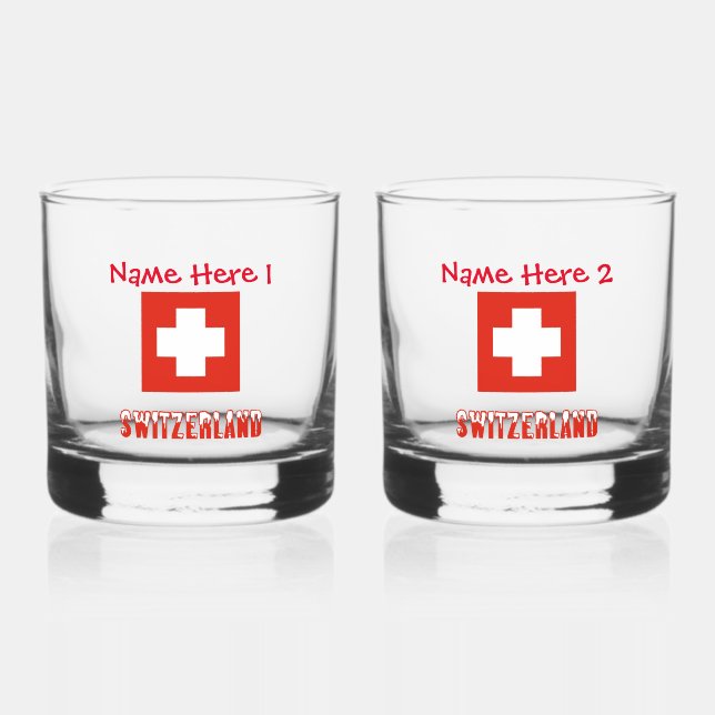 Switzerland Swiss Flag Red Personalization Whiskey Glass (Front)