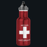 Switzerland Swiss flag red travel personal 532 Ml Water Bottle<br><div class="desc">Switzerland travel red waterbottle with Swiss flag. Personal,  name,  waterbottle.
You can easily change the name.</div>