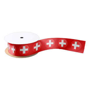 Switzerland & Swiss Flag ribbon, Red circle Satin Ribbon