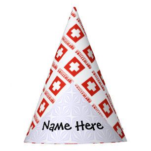 Switzerland Swiss Flag Tiled Personalized Name  Party Hat