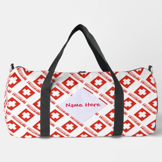 Switzerland Swiss Flag Tiled Red Personalization  Duffle Bag (Front)