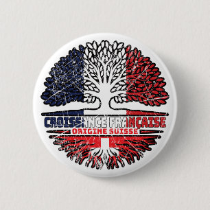 Switzerland Swiss French France Tree Roots Flag 2 Inch Round Button