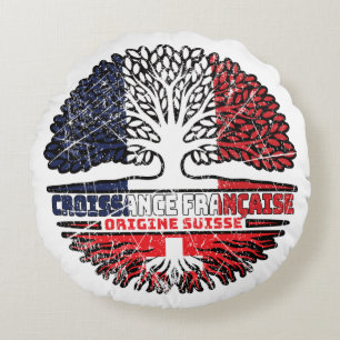 Switzerland Swiss French France Tree Roots Flag Round Pillow