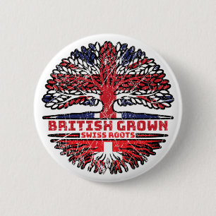 Switzerland Swiss Uk United Kingdom British Tree 2 Inch Round Button