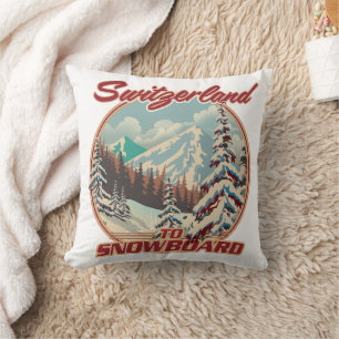 Switzerland to Snowboard Throw Pillow