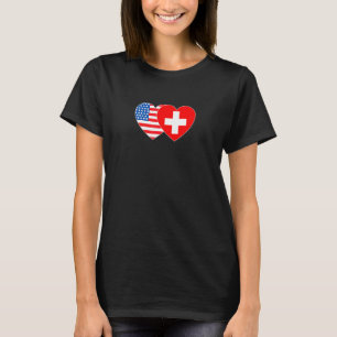 Switzerland USA Flag Twin Heart for Swiss American T-Shirt