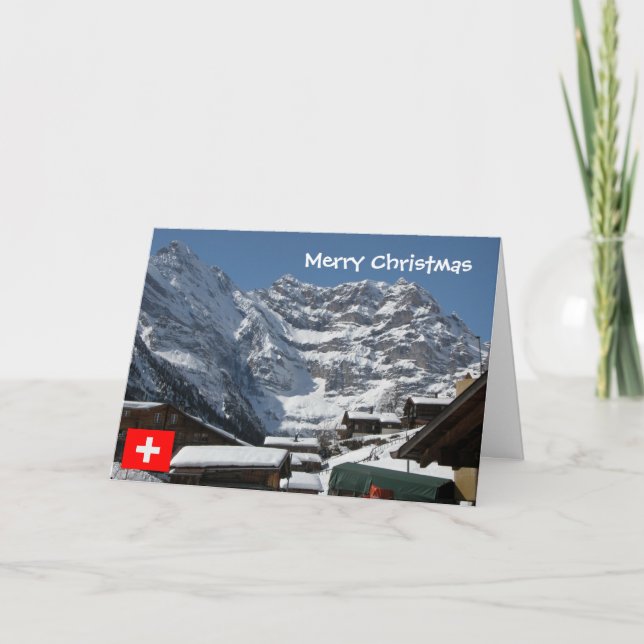 Switzerland, Village beneath the mountain Holiday Card (Front)