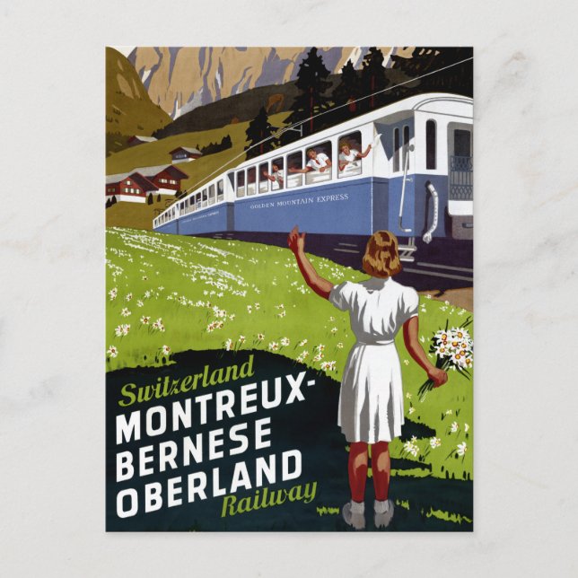 Switzerland Vintage Travel Poster Restored Postcard (Front)