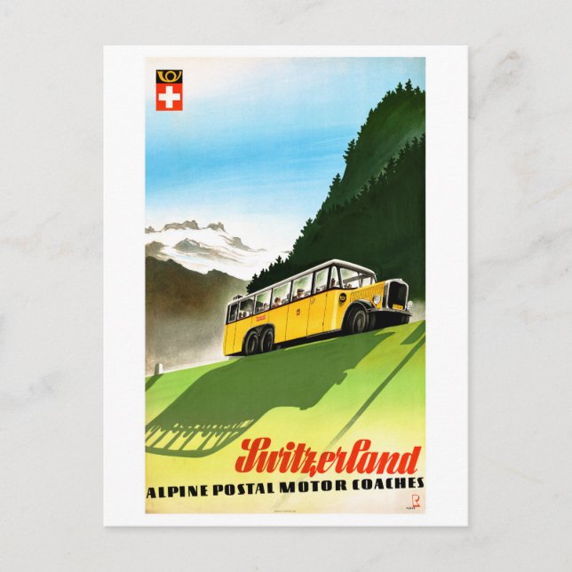 Switzerland Vintage Travel Poster Restored Postcard (Front)