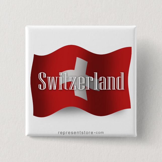 Switzerland Waving Flag 2 Inch Square Button (Front)