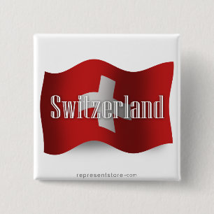 Switzerland Waving Flag 2 Inch Square Button