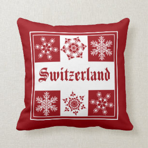 Switzerland Winter Wonderland Ski Chalet Throw Pillow