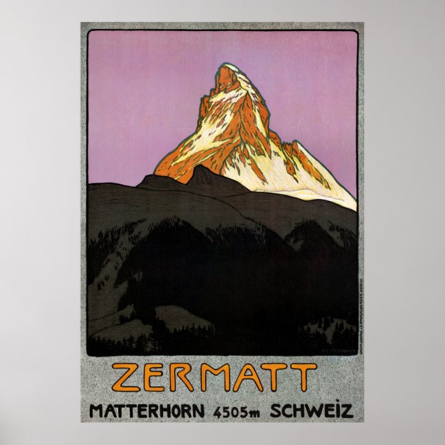 Switzerland Zermatt Vintage Travel Poster Restored (Front)