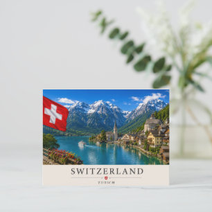 Switzerland Zurich Travel Poster Scenic Alpine Holiday Postcard