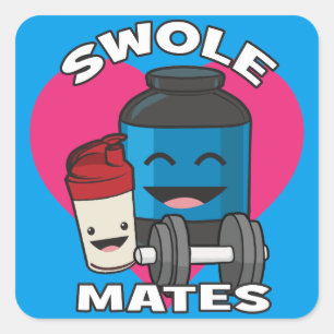 SWOLEMATES Funny Bodybuilding Protein Shake Square Sticker