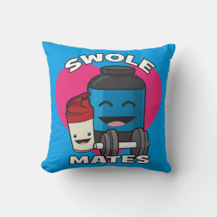SWOLEMATES Funny Bodybuilding Protein Shake Throw Pillow