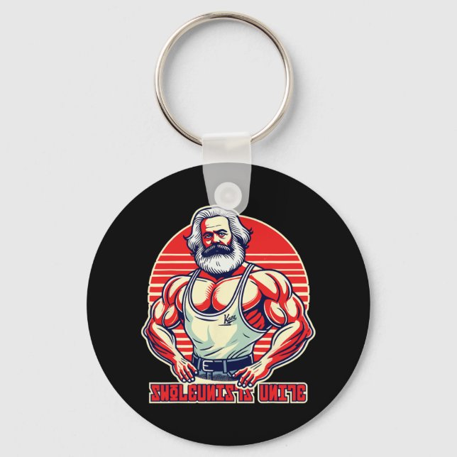 Swoleunists Unite Funny Communist Gym Bodybuilder  Keychain (Front)