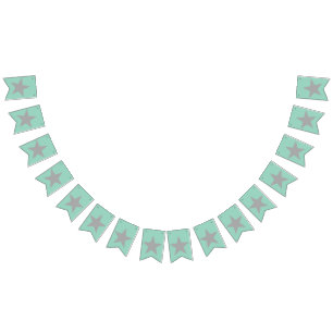 Swollowtail Bunting - Teal Background Grey Stars Flags