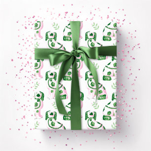 Swoon Staffordshire Dogs Sprig Pink and Green Wrapping Paper