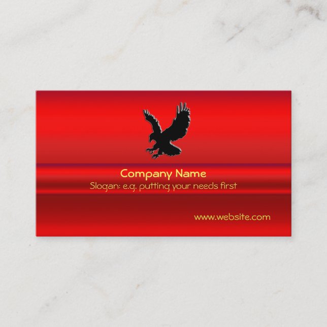 Swooping Black Eagle on red chrome-look effect Business Card (Front)