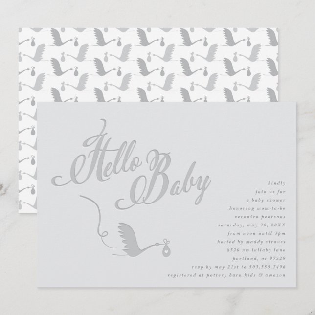 Swooping Stork Baby Shower Invitation (Front/Back)
